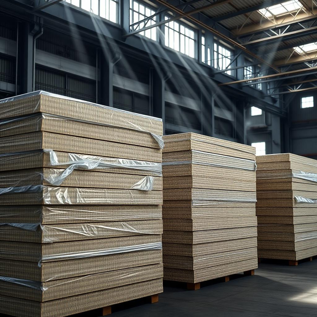 NEVO finished sandwich panels stacked and packaged
